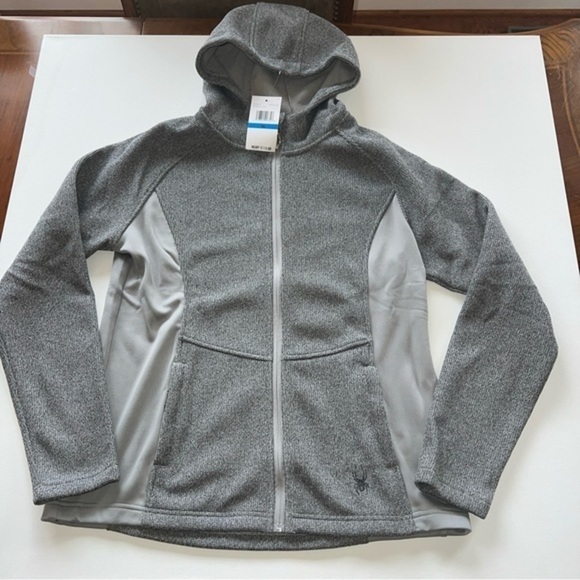 Spyder Tops - Spyder Active Full Zip Hoodie Womens Silver Size XL Raglan Pockets $129 🔥🔥 (N)
